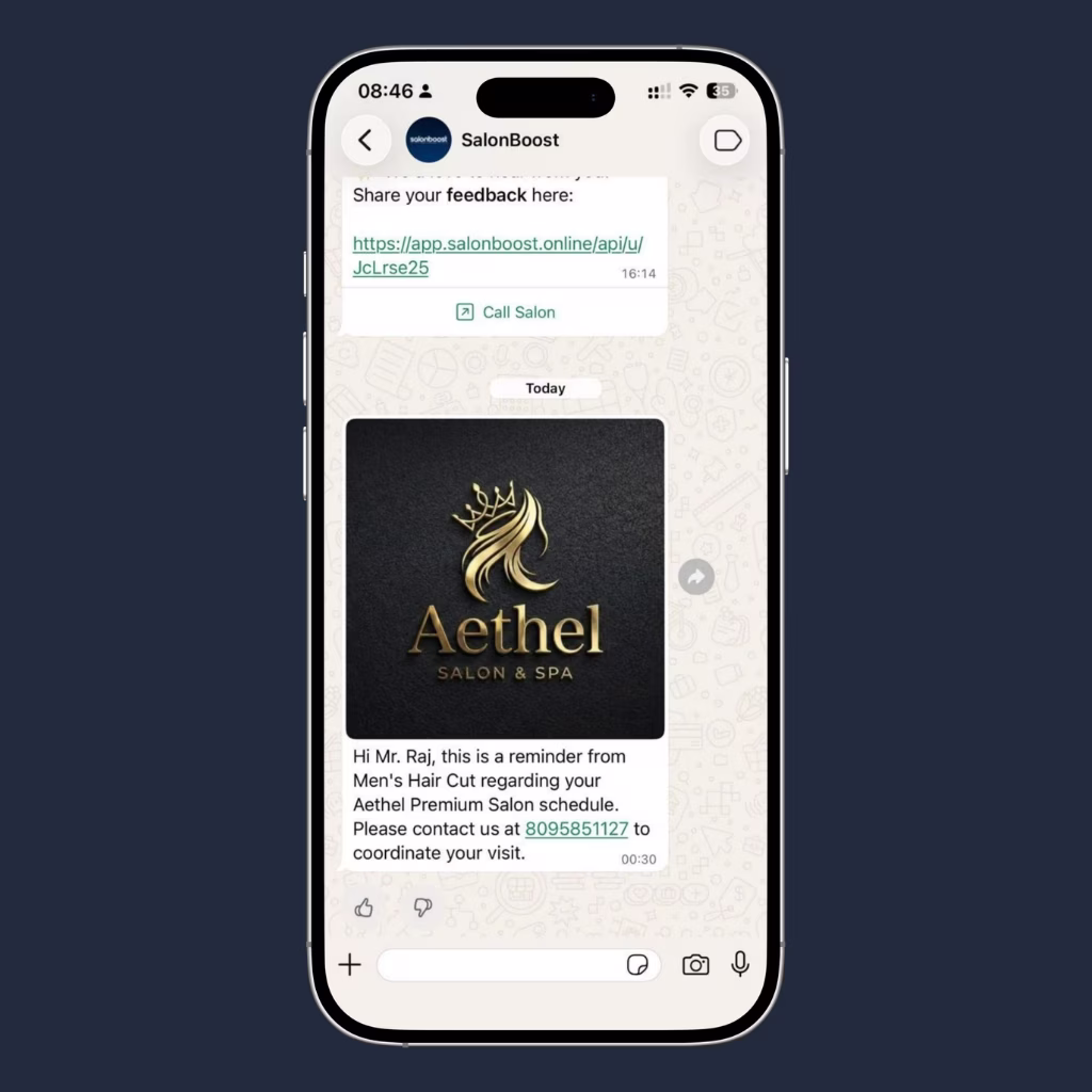 Automated salon service reminder via WhatsApp